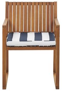 Komplet 8 krzeseł na ogród jasne drewno akacji niebiesko-białe poduszki Sassari Beliani