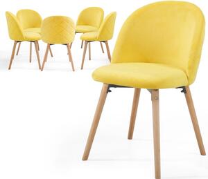 MIADOMODO Zestaw aksamitnych krzeseł do jadalni, żółtych, 6x