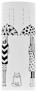 Stojak na parasole, wzór z kobietami i kotem, stalowy, biały