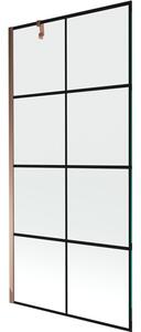 Mexen Next parawan nawannowy 1-skrzydłowy 90 x 150 cm, czarna kratka, różowe złoto - 895-090-000-00-77-60