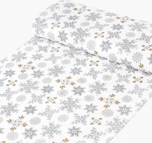 Goldea mocna tkanina bawełniana świąteczna 220 g/m2 - szare płatki śniegu ze złotym brokatem na białym - szer. 150cm 150 cm