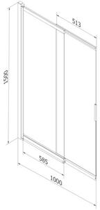 Mexen Fox parawan nawannowy 2-skrzydłowy przesuwny 100 x 150 cm, szron, złoty - 891-100-002-50-30