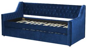 Łóżko wysuwane niebieskie welurowe 90 x 200 ze stelażem dziecięce pikowane Montargis Beliani