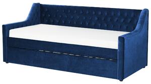 Łóżko wysuwane niebieskie welurowe 90 x 200 ze stelażem dziecięce pikowane Montargis Beliani
