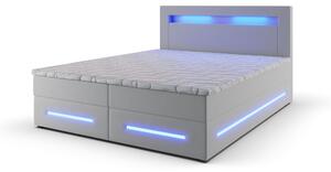 Masseno Łóżko kontynentalne MANU 140x200 cm LED z pojemnikiem na pościel - Biały, MADRYT 920
