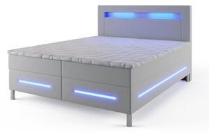 Masseno Łóżko kontynentalne BENZ 140x200 cm LED z pojemnikiem na pościel - Biały, MADRYT 920