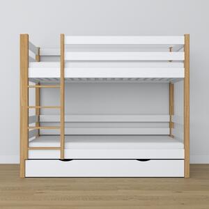 Drewniane łóżko piętrowe z szufladą N01
