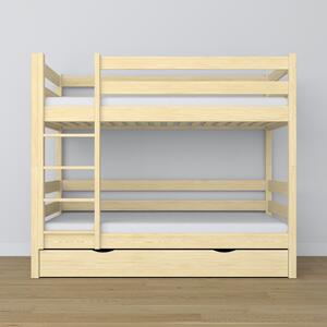 Sosnowe łóżko piętrowe z szufladą N01