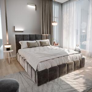 Masseno Łóżko tapicerowane TARANTO z pojemnikiem na pościel 140x200 cm - Szary, MONOLITH 85