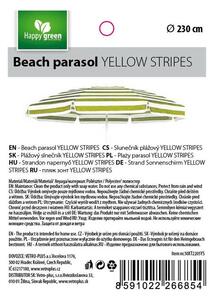 Happy Green Parasol plażowy żółte paski, 230 cm