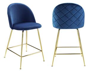 Zestaw 2 stołków barowych MELBOURNE – welur i metal w kolorze złotym – kolor niebieski