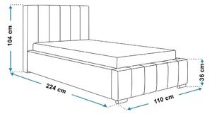 Szare pojedyncze łóżko z zagłówkiem i pojemnikiem