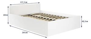 Białe łóżko z pojemnikiem i podnoszonym stelażem 120x200