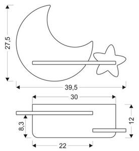 Kinkiet MOON szary LED 1x5W 250lm wym:27,5x39,5x12cm IP20 Candellux