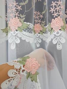 Firana gotowa markizeta + woal 400x150 cm haft gipiura zielono-rÃ³Å¼owa