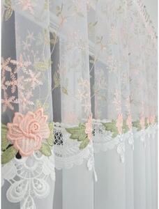Firana gotowa markizeta + woal 400x150 cm haft gipiura zielono-rÃ³Å¼owa