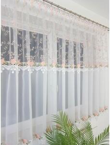Firana gotowa markizeta + woal 400x150 cm haft gipiura zielono-rÃ³Å¼owa