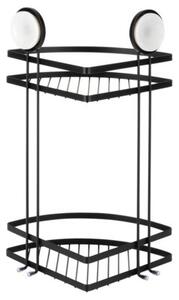 Półka pod prysznic metalowa czarna na przyssawki narożna 2-poziomowa 24x18x38 cm
