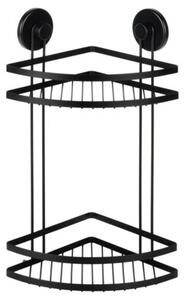 Półka pod prysznic metalowa czarna na przyssawki narożna 2-poziomowa 24x18x38 cm