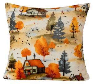 Mikropluszowa poszewka na poduszkę AUTUMN VILLAGE 45x45 cm, kolorowa