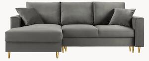 Sofa narożna 4-osobowa z funkcją spania i przechowywania Cartadera Light Grey & Gold