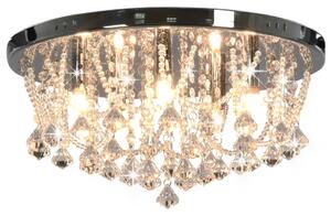 Lampa sufitowa z kryształkami i koralikami, srebrna, okrągła