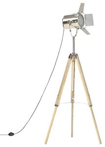 Lampa podłogowa na trójnogu, lite drewno mango, 140 cm