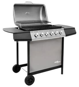 Grill gazowy z 6 palnikami, czarno-srebrny