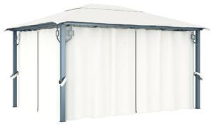 Altana z zasłonami i lampkami LED, 4x3 m, kremowa, aluminium