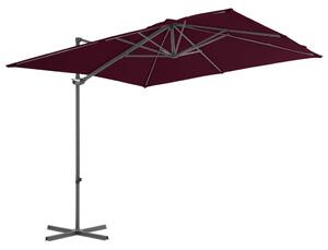 Parasol wiszący na stalowym słupku, bordowy, 250x250 cm