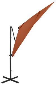 Parasol wiszący z lampkami LED i słupkiem, terakota, 250 cm