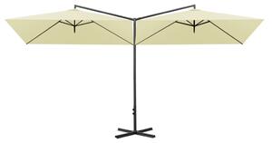Podwójny parasol ogrodowy, stalowy słupek, piaskowy, 600x300 cm