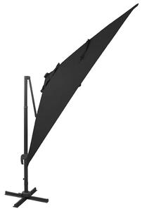 Parasol wiszący z lampkami LED i słupkiem, 300 cm, czarny