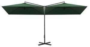 Podwójny parasol ogrodowy, stalowy słupek, zielony, 600x300 cm
