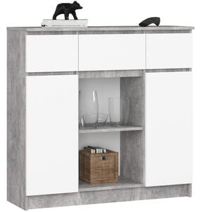 Komoda AKORD K100 kolor Beton, BiaÅy mat 101 cm 2 drzwi 3 szuflady 4 pÃ³Åki 101x35x98 cm