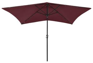 Parasol ogrodowy z LED i stalowym słupkiem, bordowy, 2x3 m
