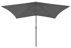 Parasol ogrodowy z LED i stalowym słupkiem, czarny, 2x3 m