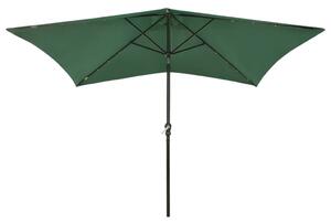 Parasol ogrodowy z LED i stalowym słupkiem, zielony, 2x3 m