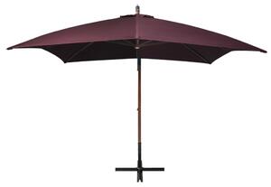 Parasol ogrodowy wiszący, na jodłowym słupku, bordowy, 3x3 m