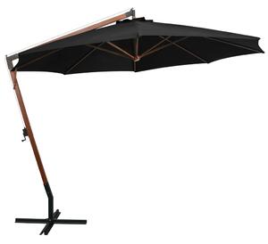 Parasol ogrodowy wiszący, jodłowy słupek, czarny, 3,5x2,9 m