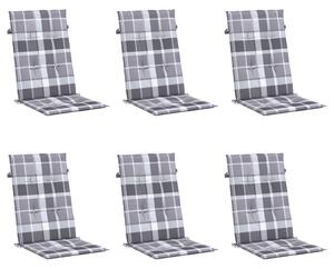 Poduszki na krzesła ogrodowe, 6 szt., szara krata, 120x50x3 cm