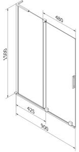 Mexen Velar L parawan nawannowy 2-skrzydłowy rozsuwany 90 x 150 cm, szron, złoty - 896-090-003-31-50
