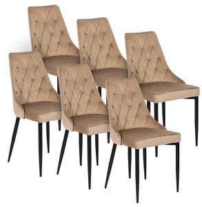 Zestaw 6x Krzesło Tapicerowane CORK do Salonu Beż Welurowe Nowoczesne Loft