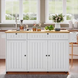 Wyspa kuchenna z rozkładanym blatem, wymiary 137x70x89,5 cm, kolor biały, wykonana z MDF z płytą melaminową, wyposażona w szuflady i szafkę