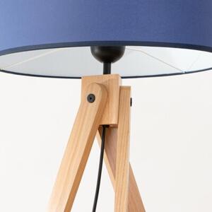 Lampa stojąca podłogowa z abażurem granatowym trójnóg drewniany 1xE27 15W NATT Sollux Lighting
