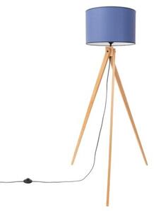 Lampa stojąca podłogowa z abażurem granatowym trójnóg drewniany 1xE27 15W NATT Sollux Lighting