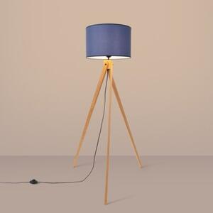 Lampa stojąca podłogowa z abażurem granatowym trójnóg drewniany 1xE27 15W NATT Sollux Lighting
