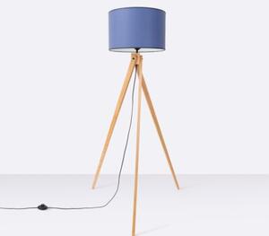 Lampa stojąca podłogowa z abażurem granatowym trójnóg drewniany 1xE27 15W NATT Sollux Lighting