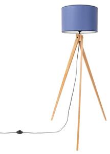 Lampa stojąca podłogowa z abażurem granatowym trójnóg drewniany 1xE27 15W NATT Sollux Lighting