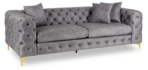 Sofa SORRENTO 3S Trzyosobowa Szara Welurowa Nowoczesna Glamour